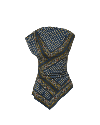 Veronica Beard Blue patterned silk asymmetric top.