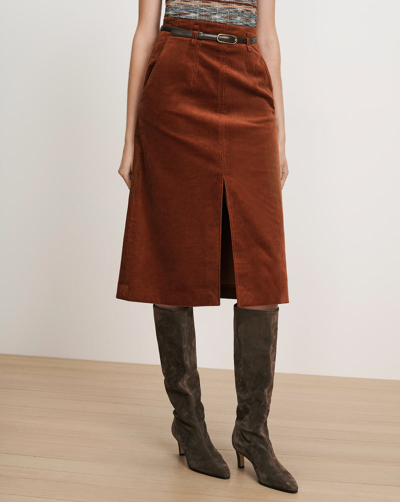 Veronica Beard Brown corduroy midi skirt with front slit