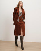 Veronica Beard Brown corduroy blazer and midi skirt with front slit.