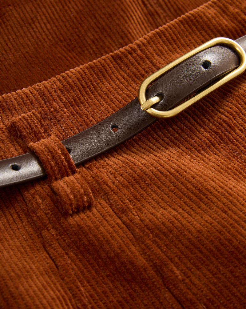 Veronica Beard Brown corduroy pants with a dark brown belt.