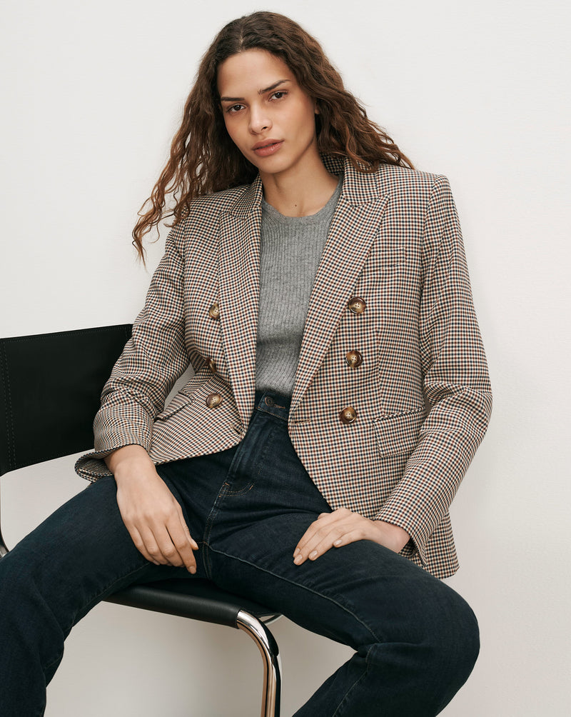 Veronica Beard Brown plaid double-breasted blazer