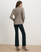 Veronica Beard Brown houndstooth blazer, dark wash jeans, taupe suede boots.