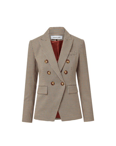 Veronica Beard Brown plaid double-breasted blazer