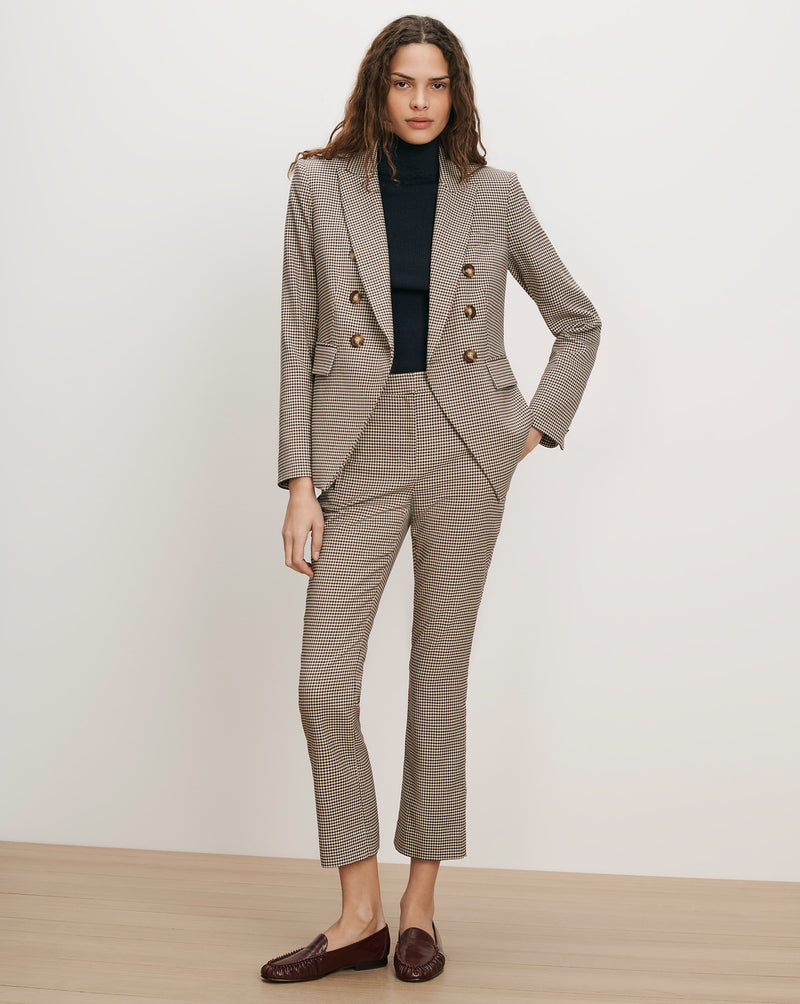 Veronica Beard Brown houndstooth blazer and cropped pants suit.