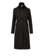 Veronica Beard Black double-breasted wool coat with ribbed knit collar.