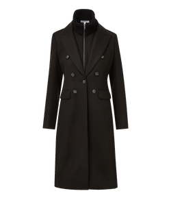 Veronica Beard Black double-breasted wool coat with ribbed knit collar.