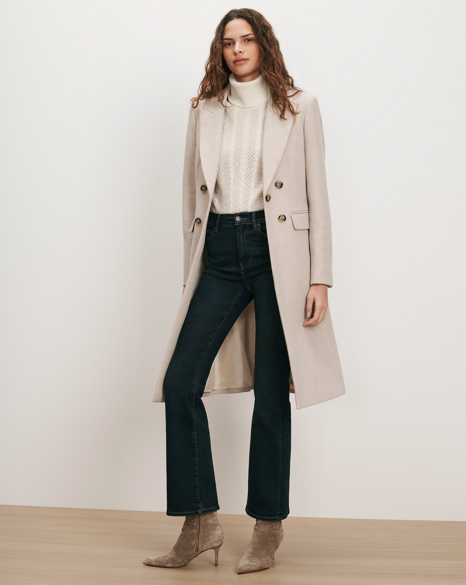 Stryder Double-Breasted Dickey Coat in Oyster Melange | Veronica Beard