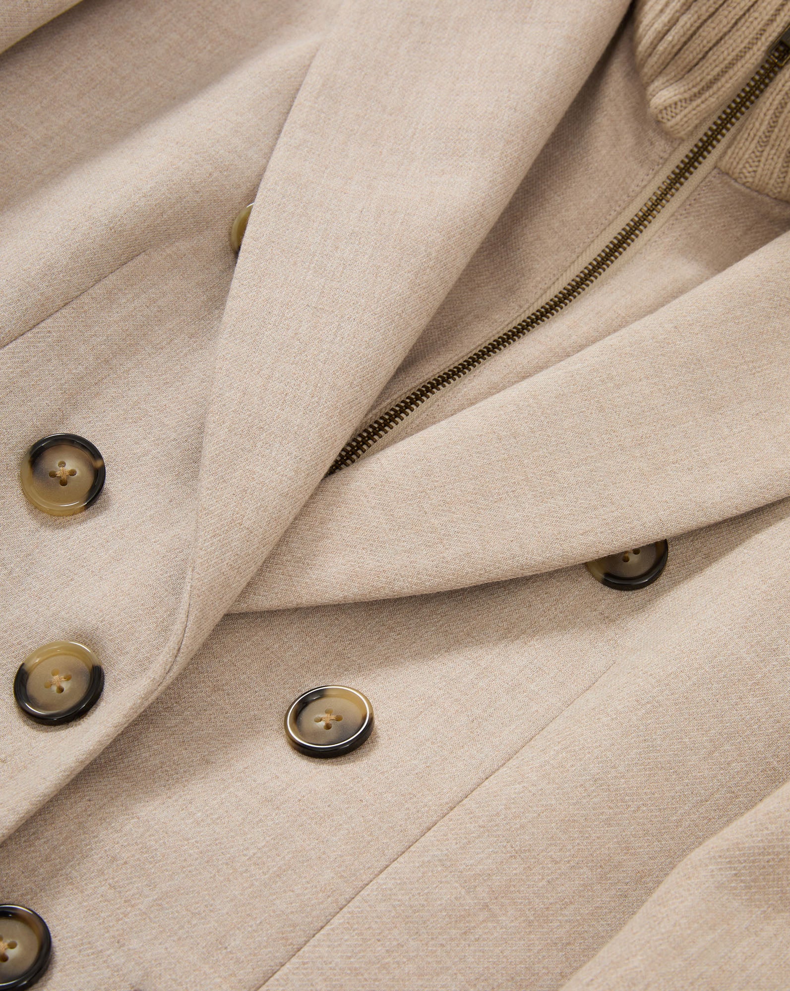 Veronica Beard Beige double-breasted blazer with a ribbed collar and zipper.