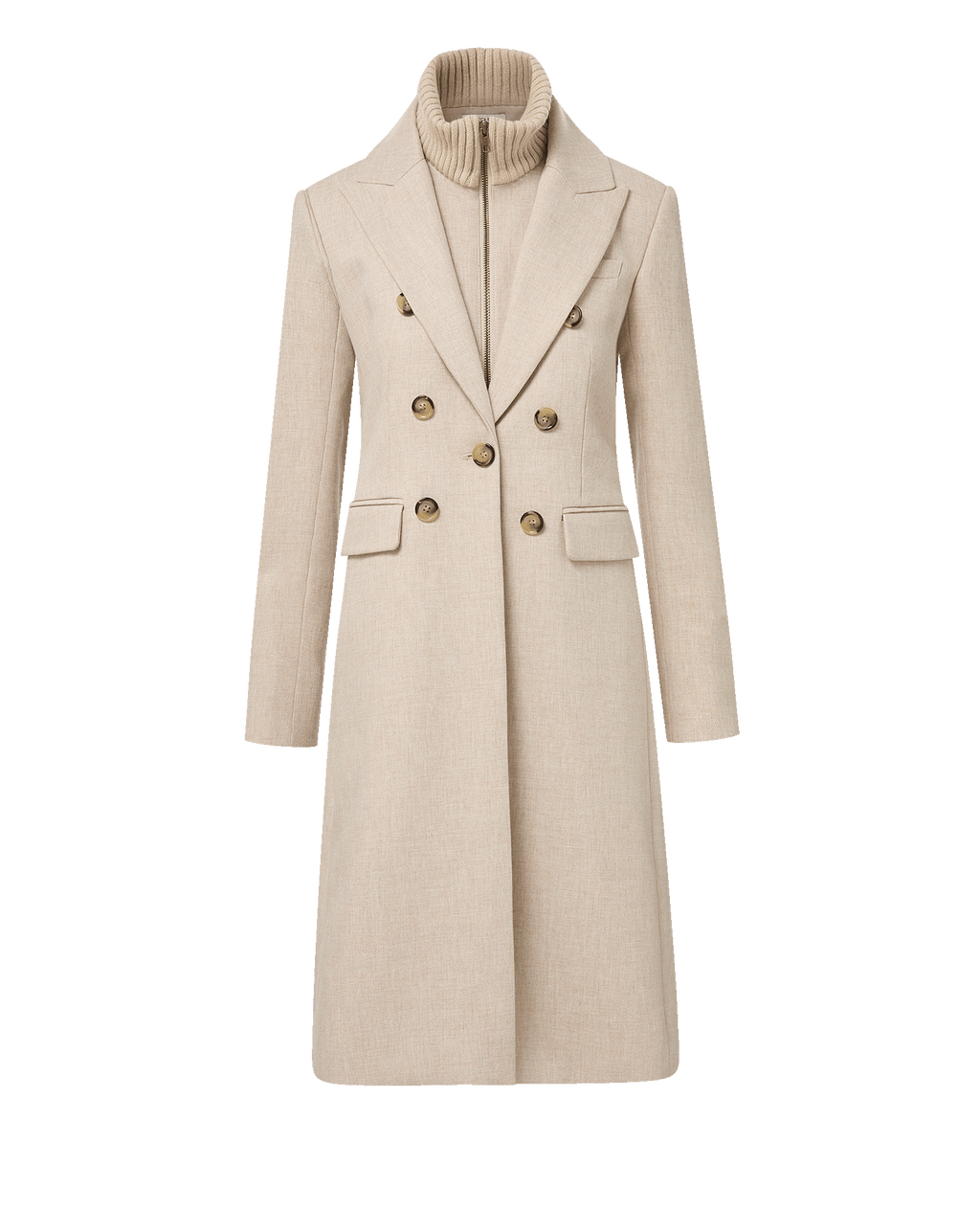 Veronica Beard Beige wool blend double-breasted coat with ribbed collar insert.