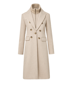 Veronica Beard Beige wool blend double-breasted coat with ribbed collar insert.