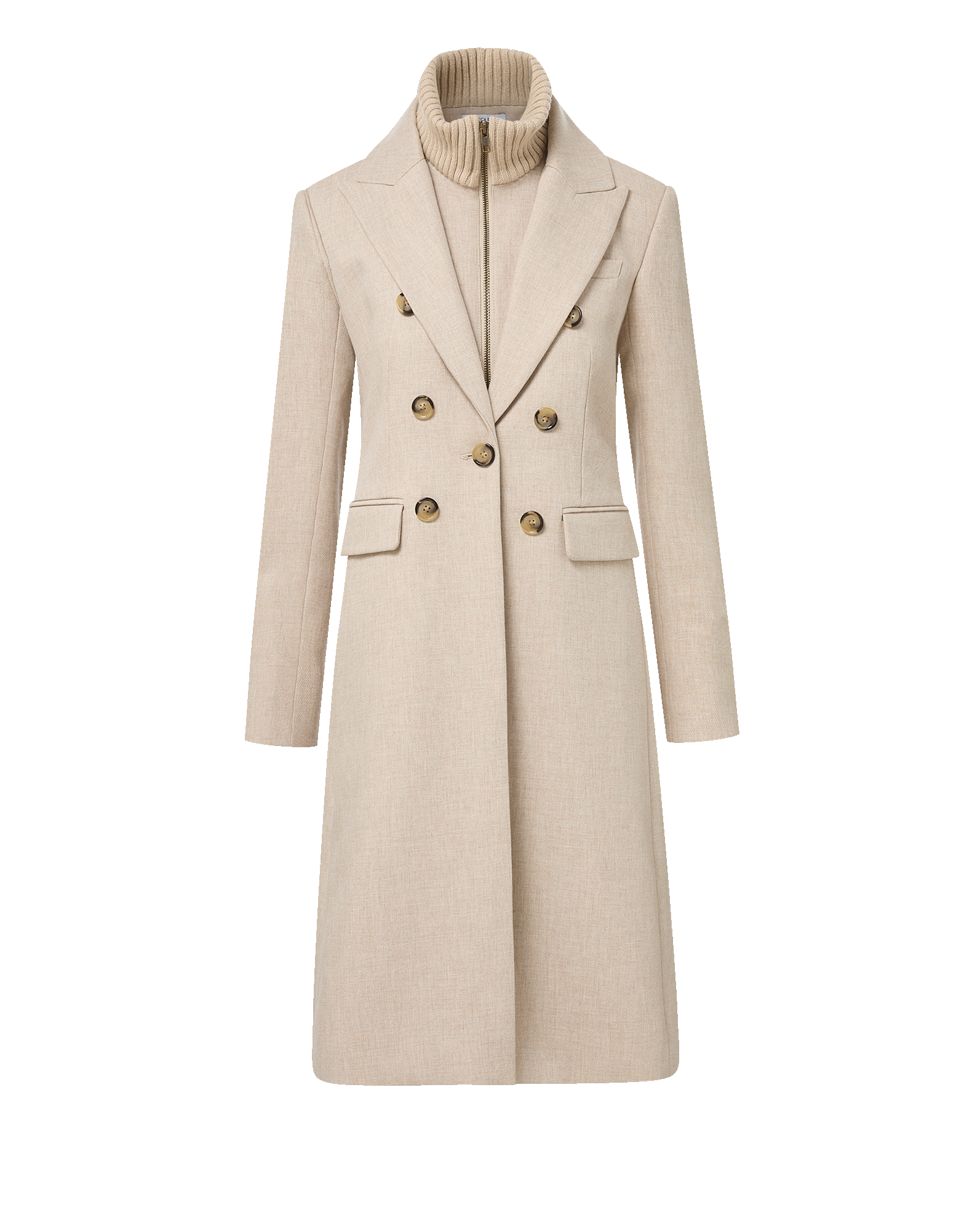 Veronica Beard Beige wool blend double-breasted coat with ribbed collar insert.