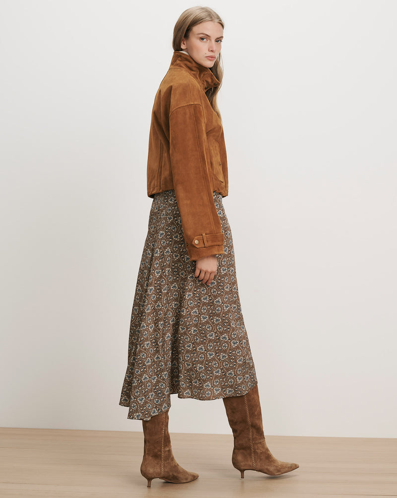 Veronica Beard Brown suede jacket and floral midi skirt