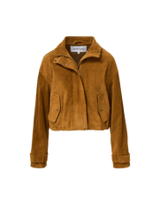 Veronica Beard Brown suede cropped bomber jacket with zipper.