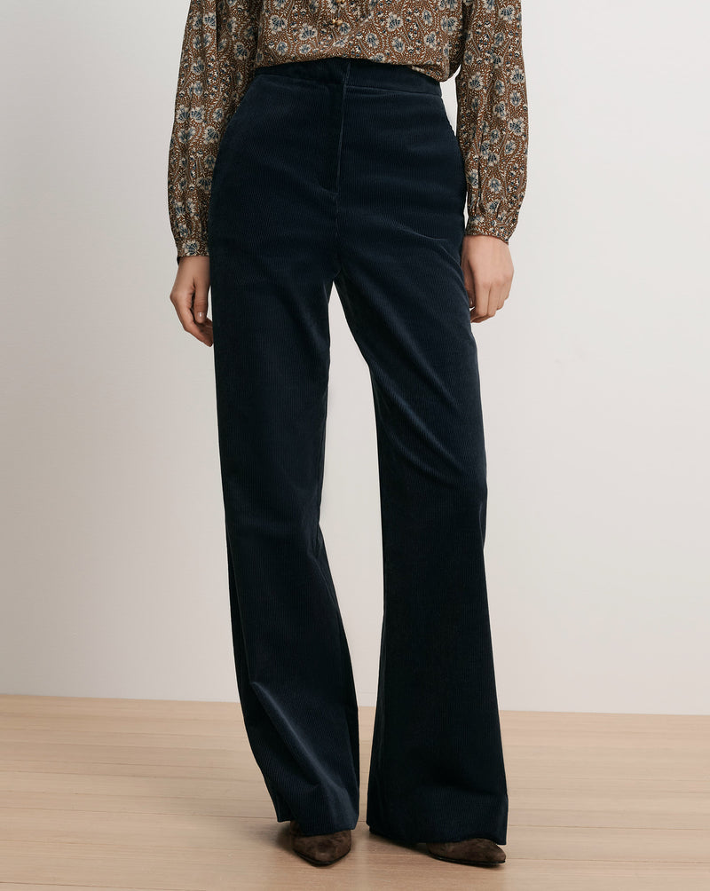 Veronica Beard Navy corduroy wide-leg pants