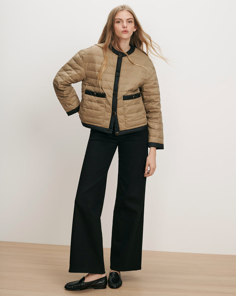 Veronica Beard Tan quilted jacket with black trim