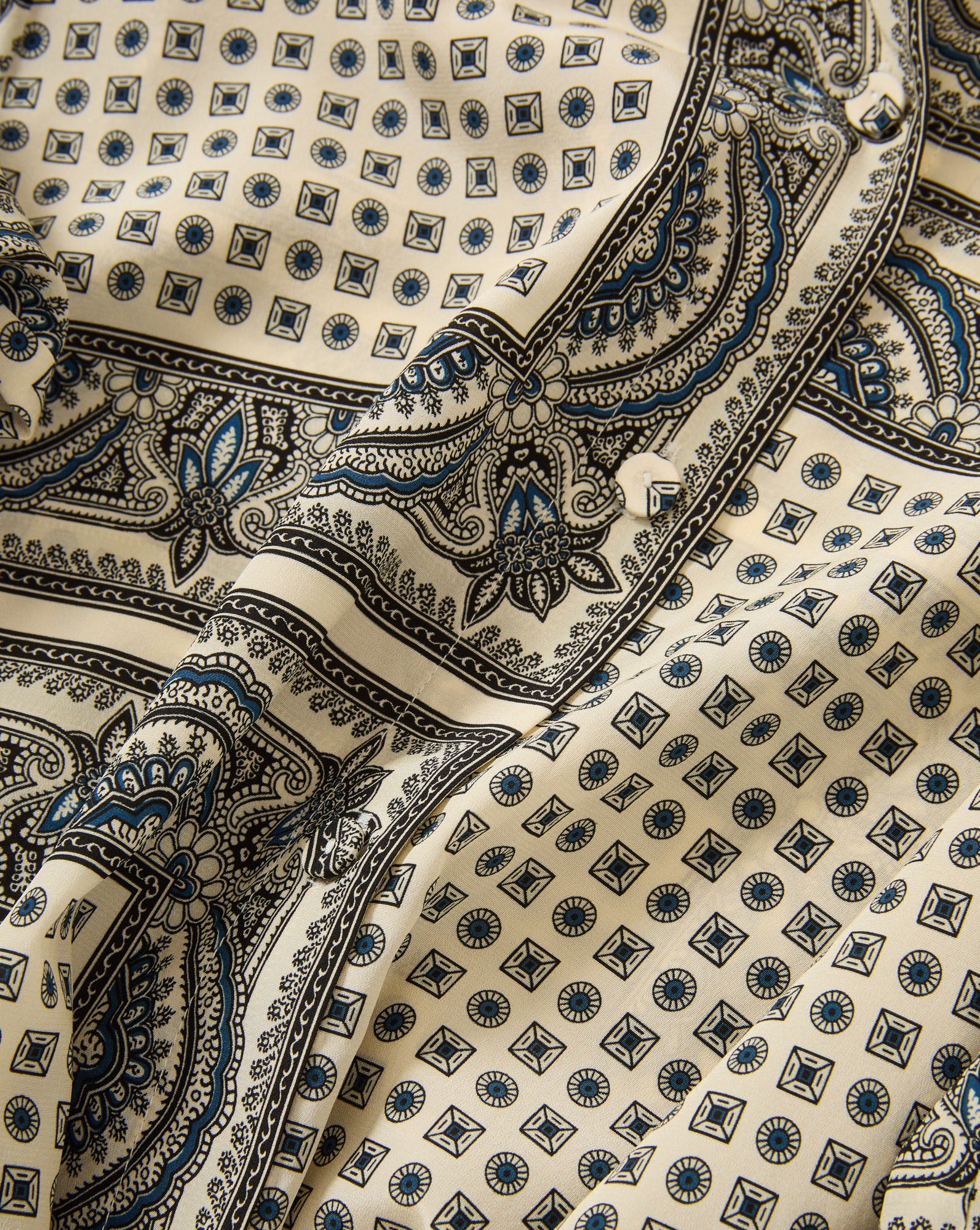 Veronica Beard Cream and blue paisley print silk scarf.