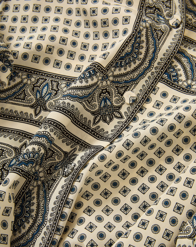 Veronica Beard Cream and blue paisley print silk scarf.