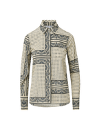 Veronica Beard Cream and blue patterned long-sleeve button-up shirt.
