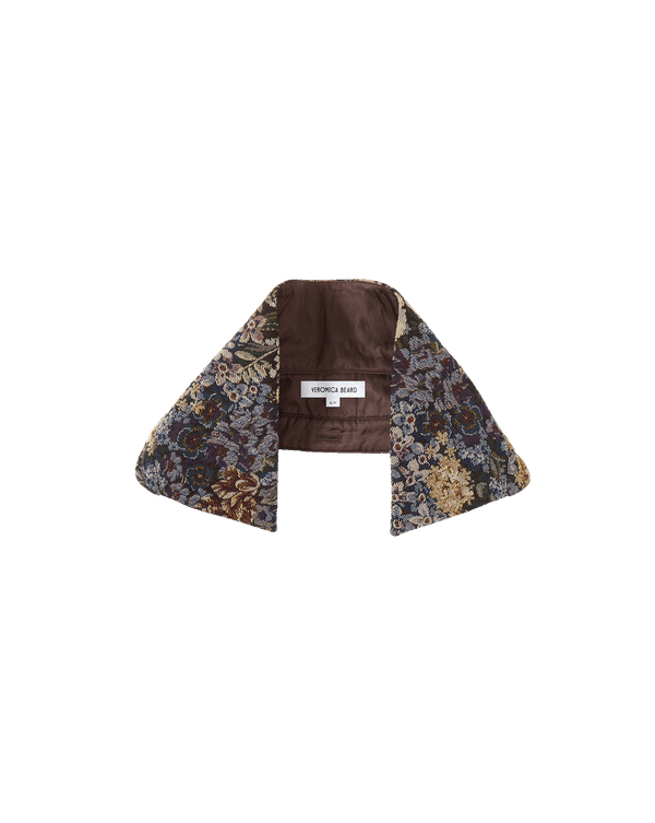 Veronica Beard Brown floral tapestry dickey with a pointed collar.