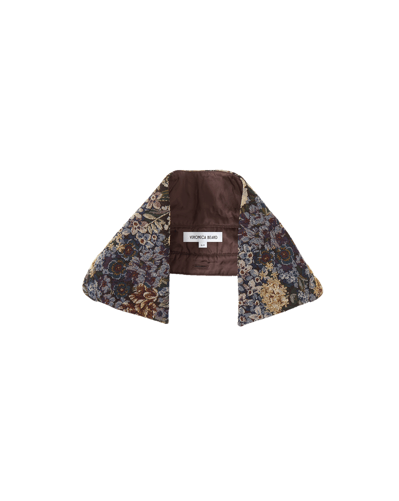 Veronica Beard Brown floral tapestry dickey with a pointed collar.