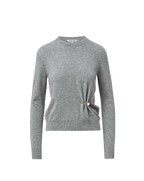 Veronica Beard Gray crewneck sweater with pearl button detail.
