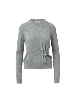 Veronica Beard Gray crewneck sweater with pearl button detail.