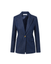 Veronica Beard Navy pinstripe blazer, single-breasted, gold button closure.