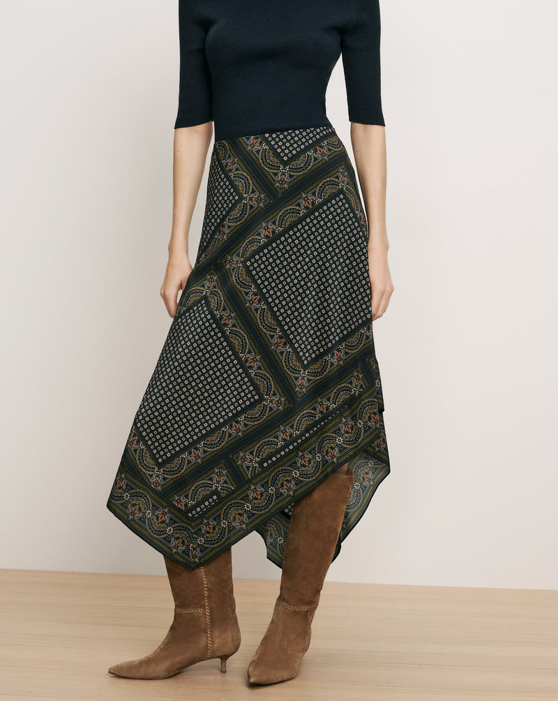 Veronica Beard Black patterned asymmetric midi skirt