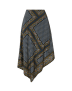 Veronica Beard Blue patterned asymmetrical midi skirt.