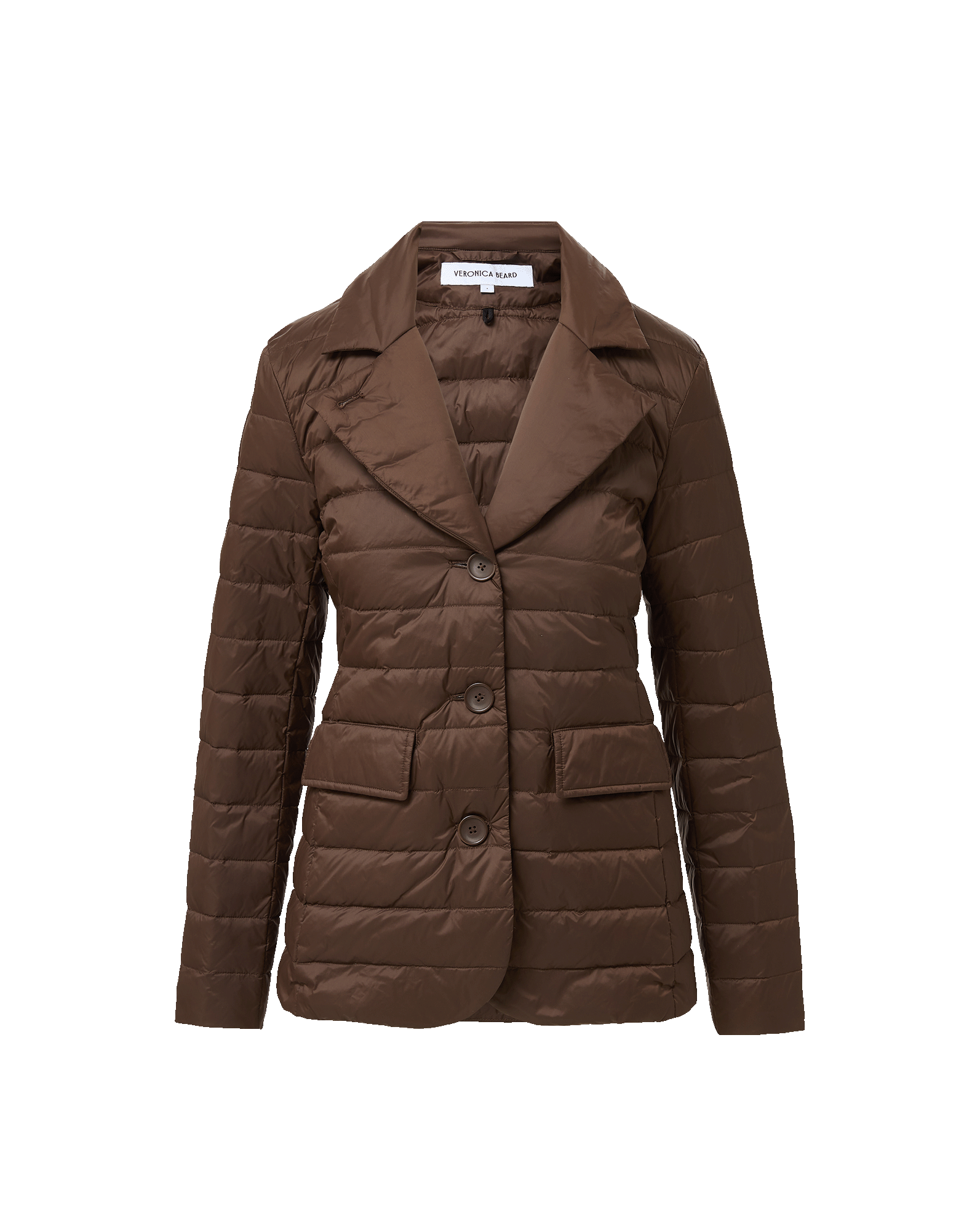 Veronica Beard Brown quilted blazer with notched lapels and button closure.