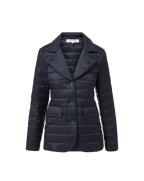 Veronica Beard Navy quilted blazer with notched lapels and two buttons.