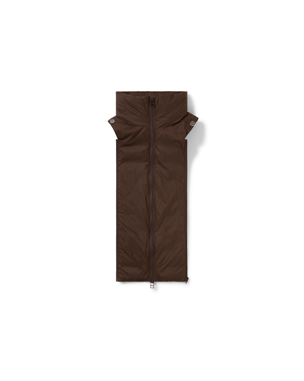 Veronica Beard Brown puffer vest with high collar and full zipper.