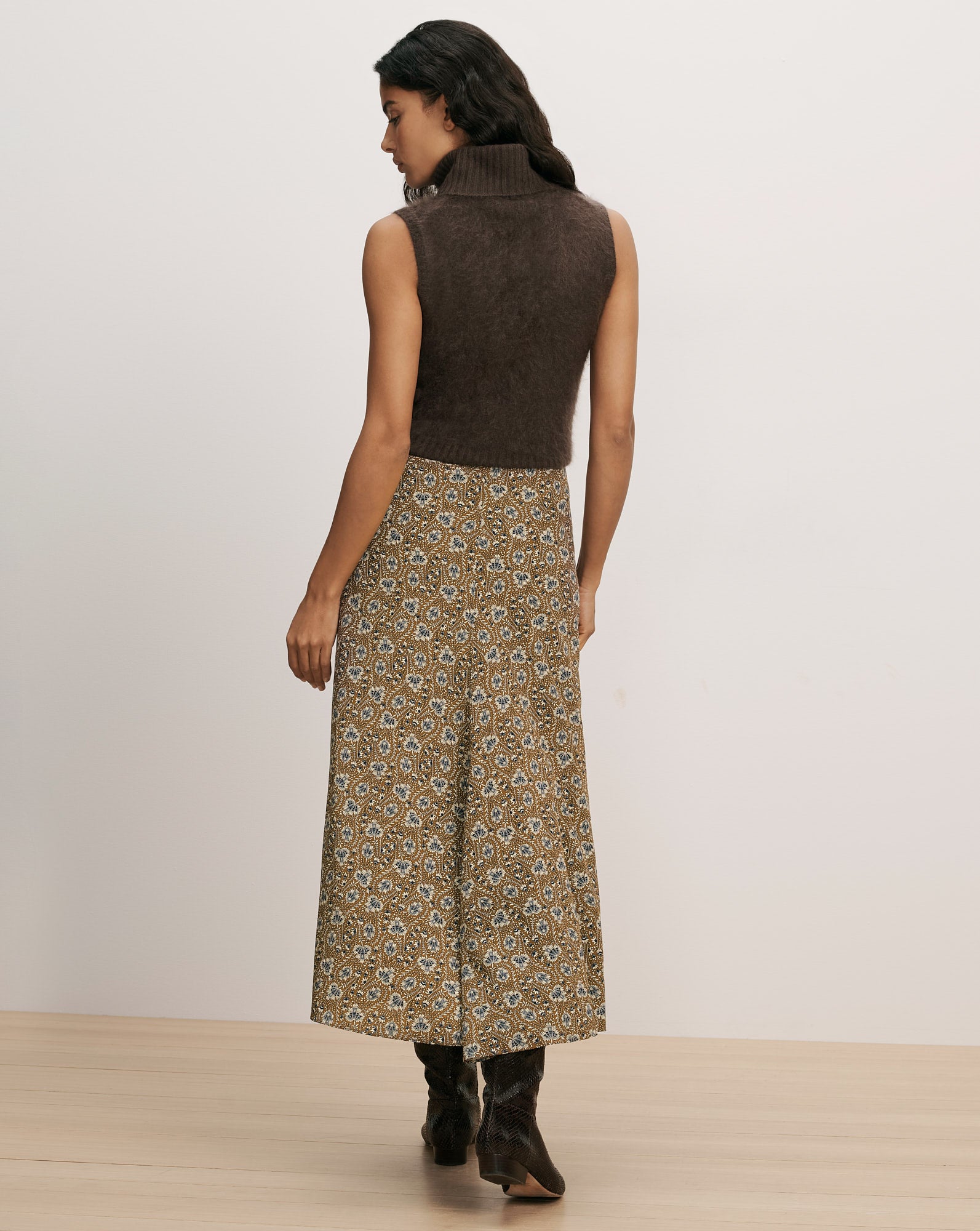 Limani Floral Midi Skirt in Tan & Blue Acorn Multi | Veronica Beard