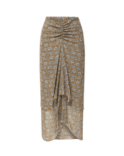 Veronica Beard Brown floral midi skirt with ruched waist and ruffle
