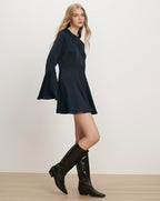Veronica Beard Navy silk mini dress with bell sleeves