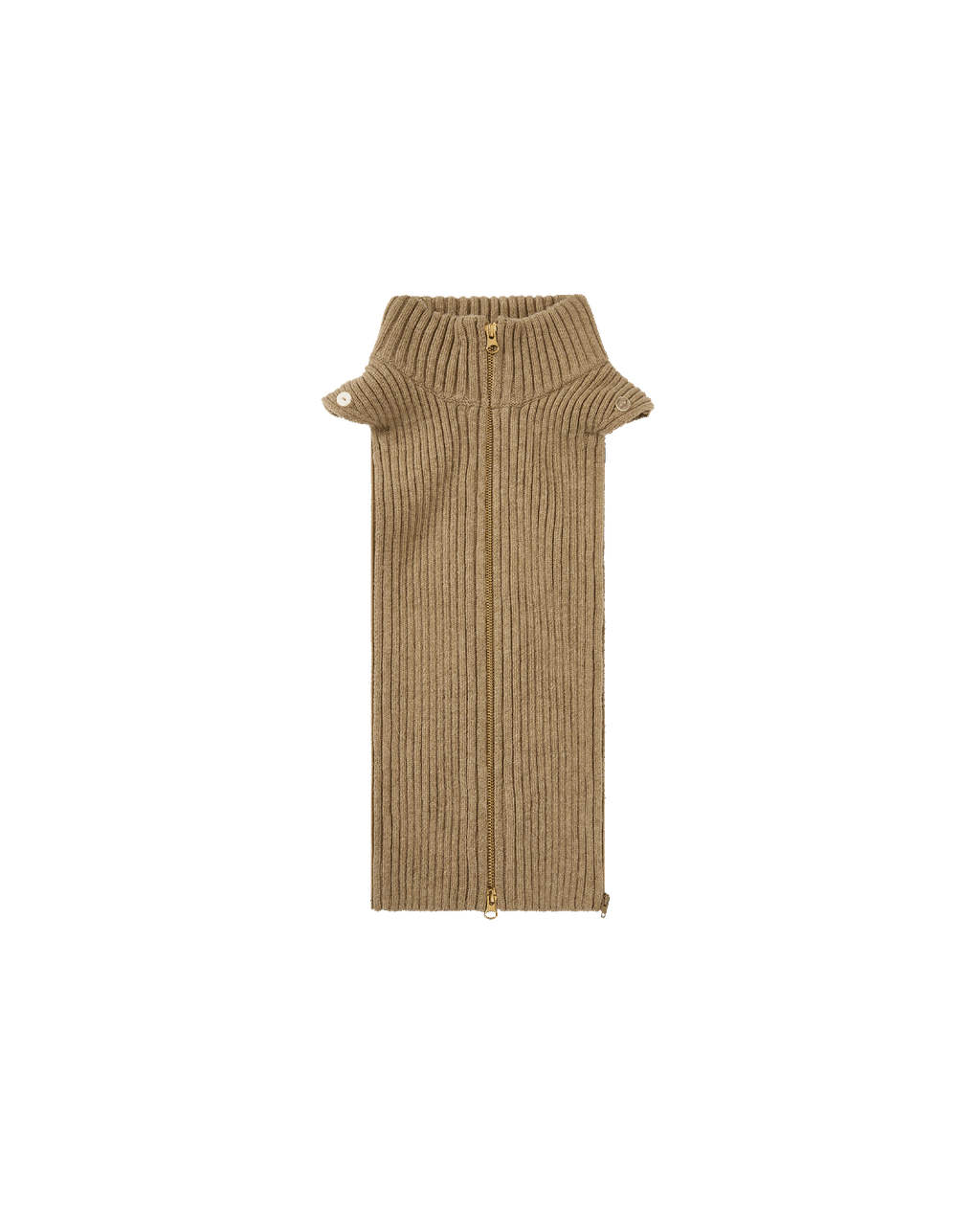 Veronica Beard Brown ribbed knit scarf with zipper and buttons.