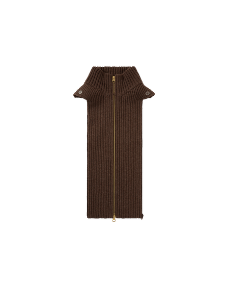 Veronica Beard Brown ribbed knit collar with gold zipper.