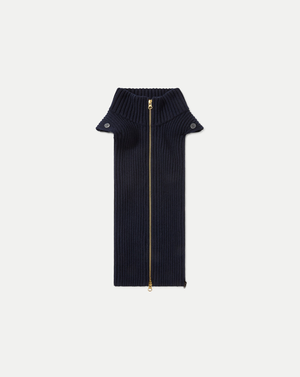 Veronica Beard Navy ribbed knit dickey with gold zipper.