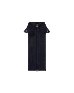 Veronica Beard Navy ribbed-knit wool dickey with gold zipper.