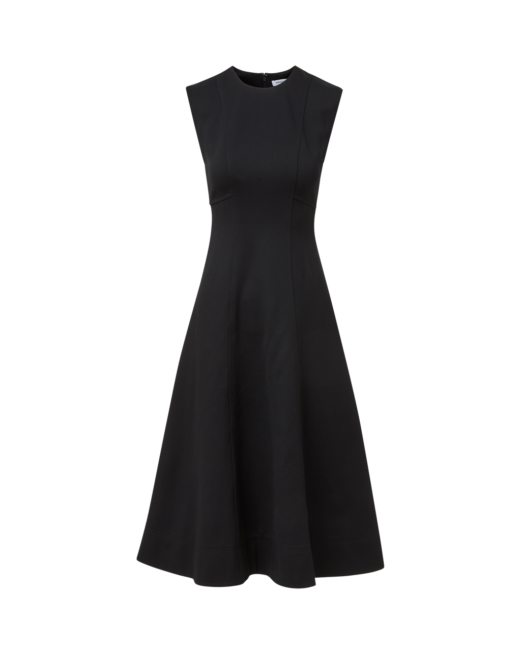 Veronica Beard Black sleeveless midi dress with a flared skirt.