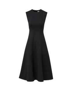 Veronica Beard Black sleeveless midi dress with a flared skirt.