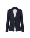 Veronica Beard Navy denim blazer with single gold button closure.