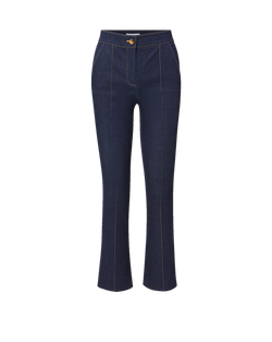 Veronica Beard Dark blue denim cropped flare pants with front seams.