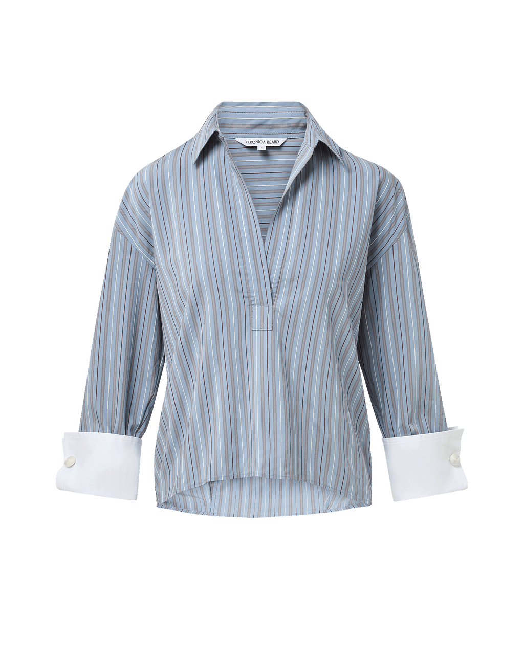 Veronica Beard Blue striped blouse with white cuffs