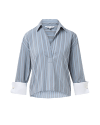 Veronica Beard Blue striped blouse with white cuffs
