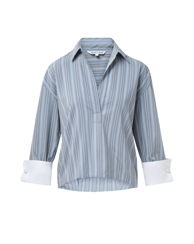 Veronica Beard Blue striped blouse with white cuffs