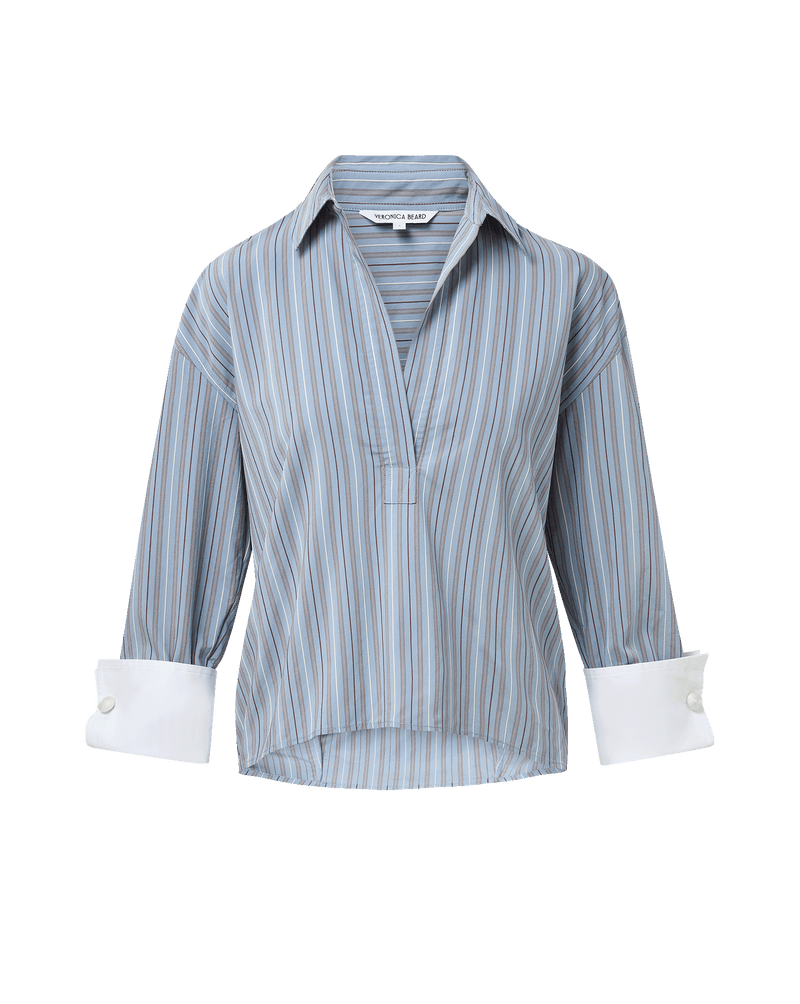Veronica Beard Blue striped blouse with white cuffs