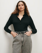 Veronica Beard Black ribbed knit polo shirt