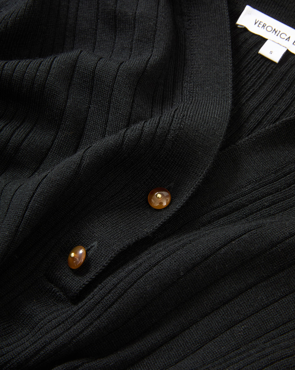 Veronica Beard Black ribbed knit cardigan with brown buttons