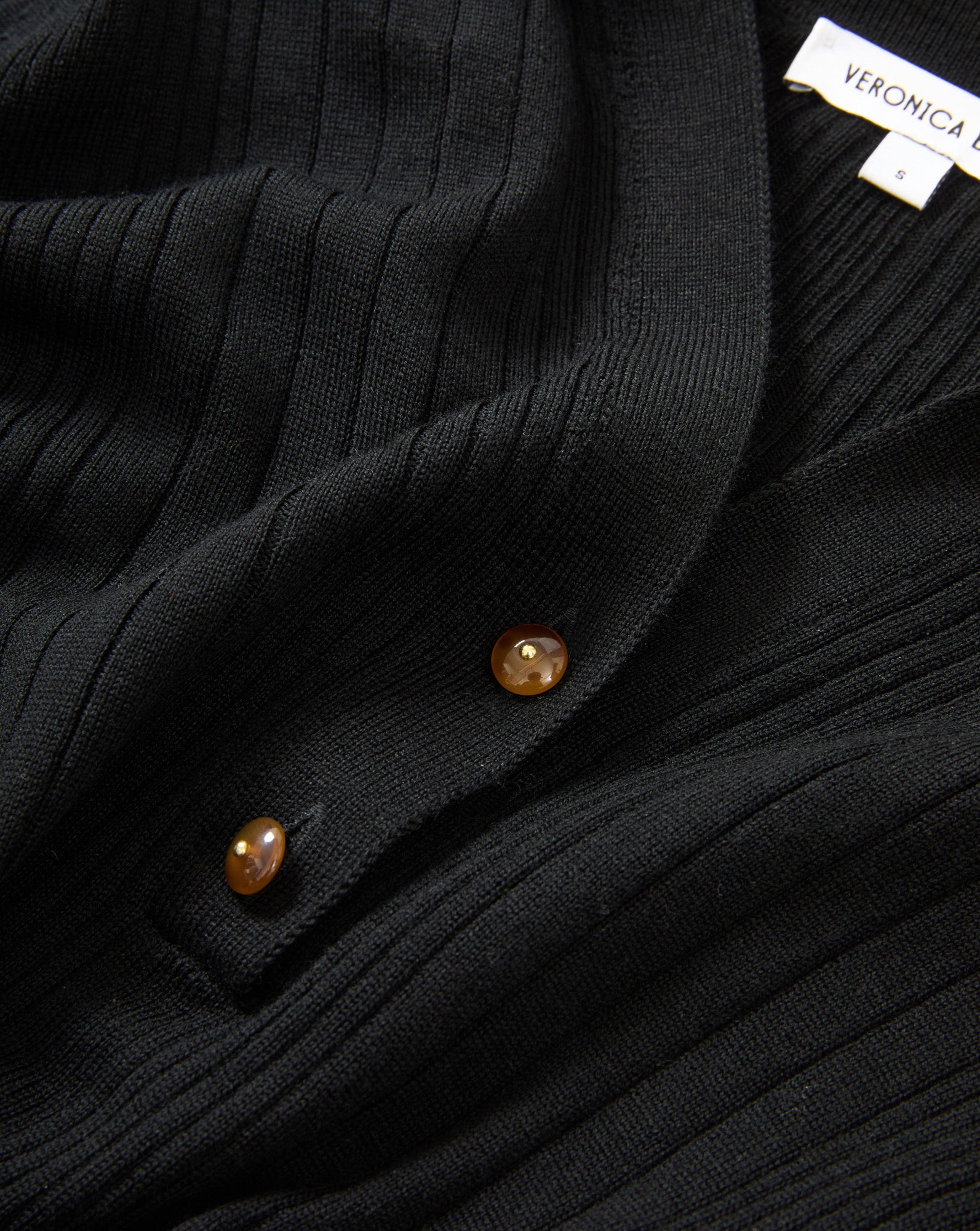 Veronica Beard Black ribbed knit cardigan with brown buttons